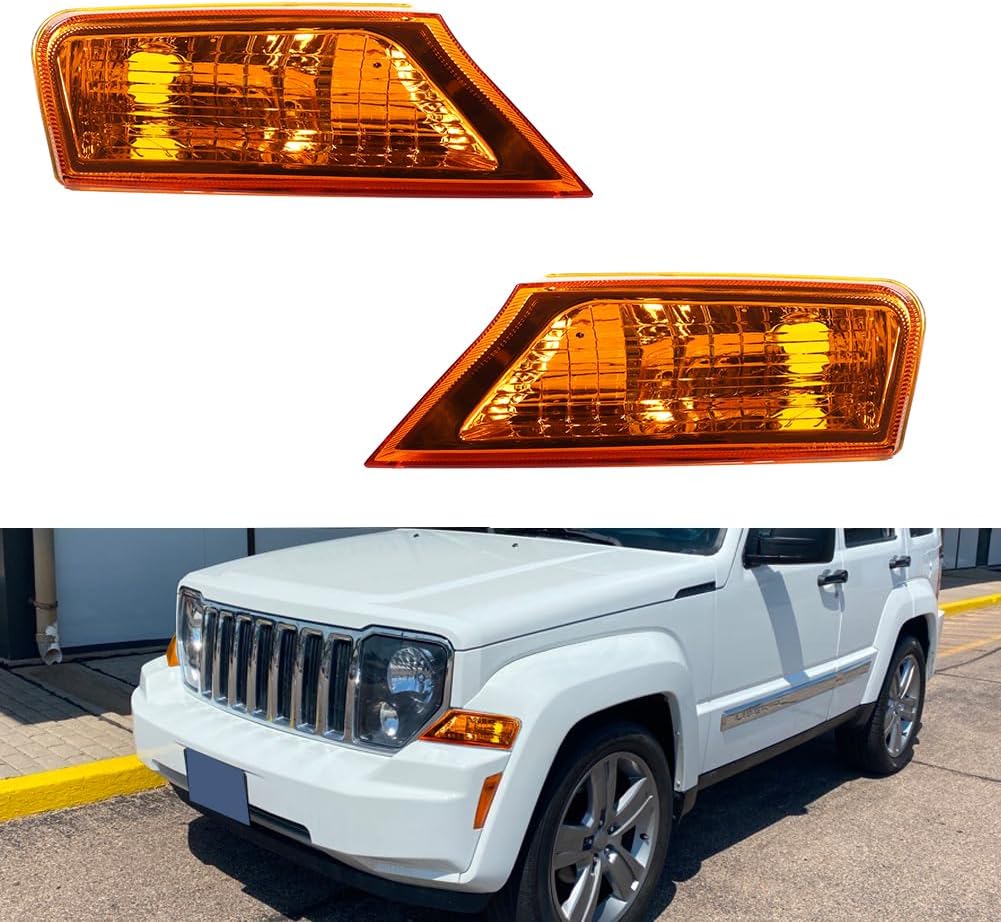 For 2008 2009 2010 2011 2012 Jeep Liberty Front Bumper Signal Side Marker housing Amber Lens 57010124AA-PFM, 57010125AA-PFM，‎CH2520145, CH2521145