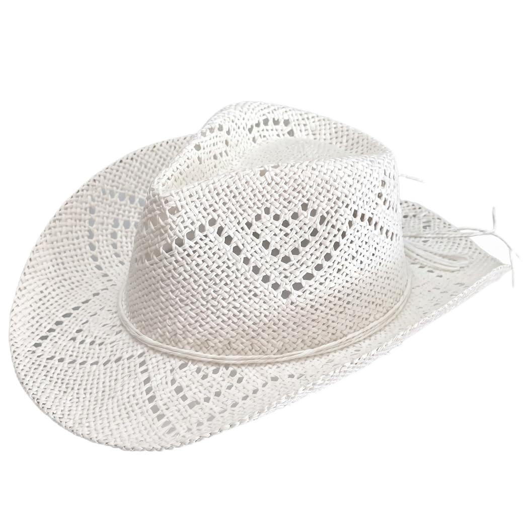 Cappello di Paglia da Cowgirl, Cappello da Spiaggia di Paglia Traspirante, Beige, Cappelli da Cowboy per Uomo