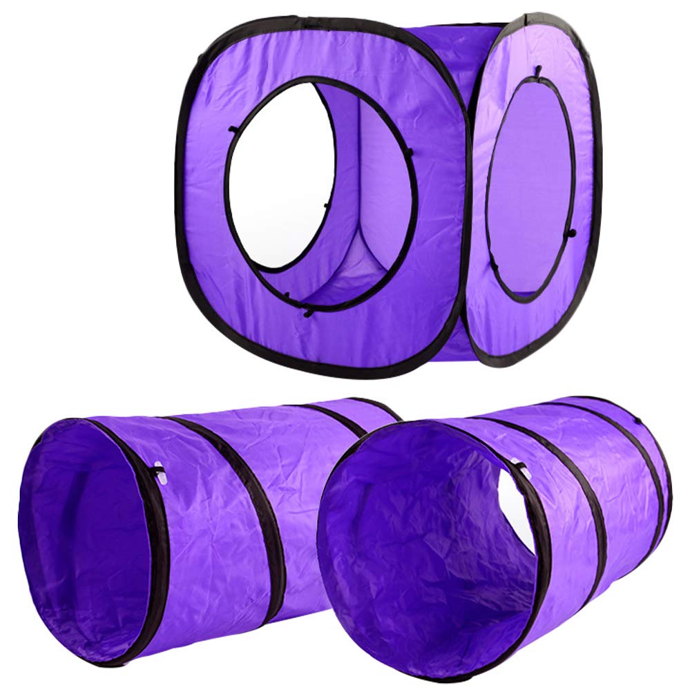 Faltbarer Katzentunnel Violett mit Knisterpapier, 3 Stück