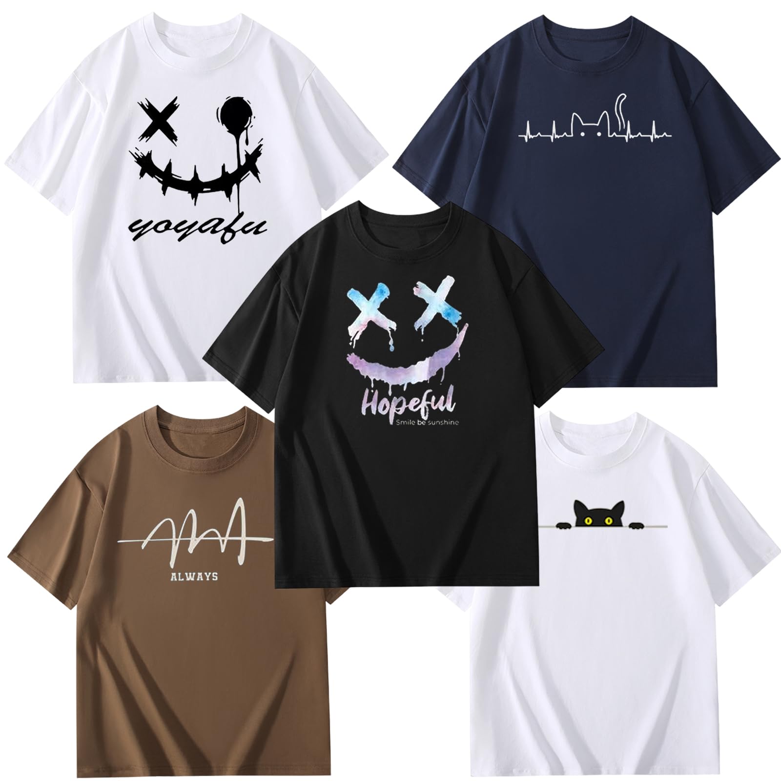 Hisitosa Tシャツ メンズ 半袖 5枚組 綿100% プリント 夏服 メ…