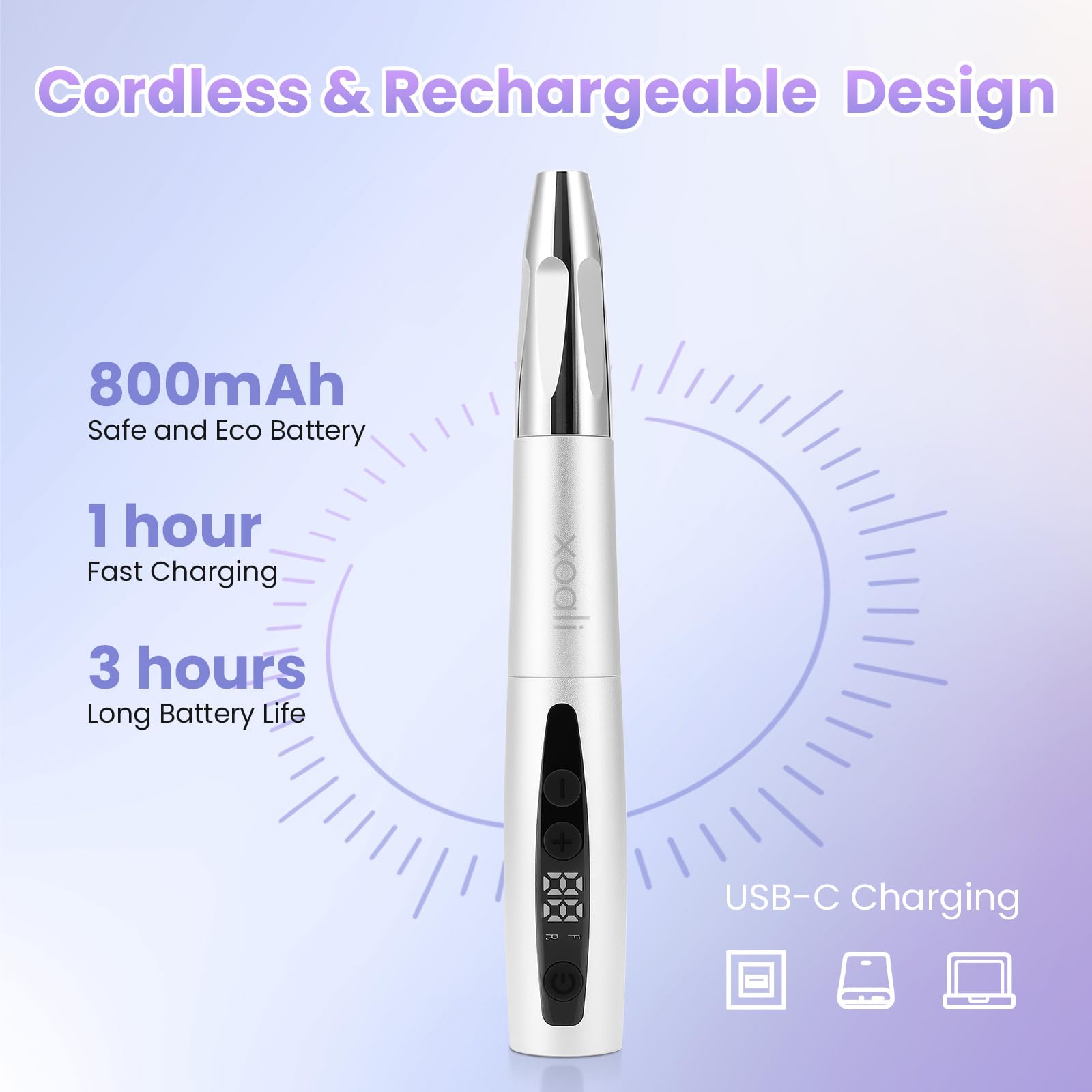 Xoali Torno para Uñas Profesional 35000rpm,13 en 1 Lima Eléctrica Uñas Recargable por USB, Torno Uñas sin Cable con Velocidad Ajustable, Kit de Manicura y Pedicura para Salón de Uñas y Manicura Casera