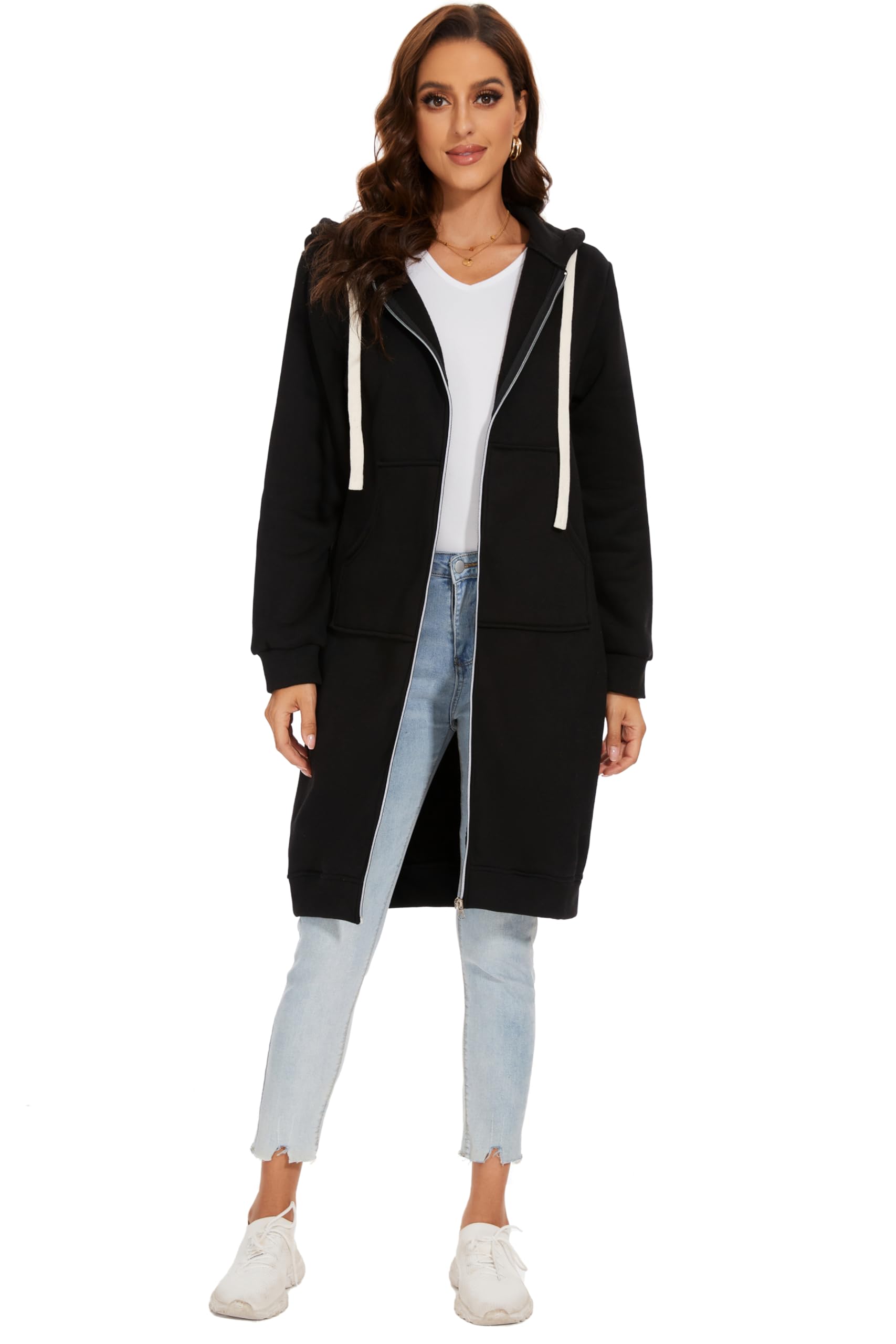 Sweat à Capuche Long Zippé pour Femme Automne et Hiver Manteaux d'automne et d'hiver à la Mode Manteaux Chauds Sweats à Capuche Longs Faites Une Promenade Relaxante