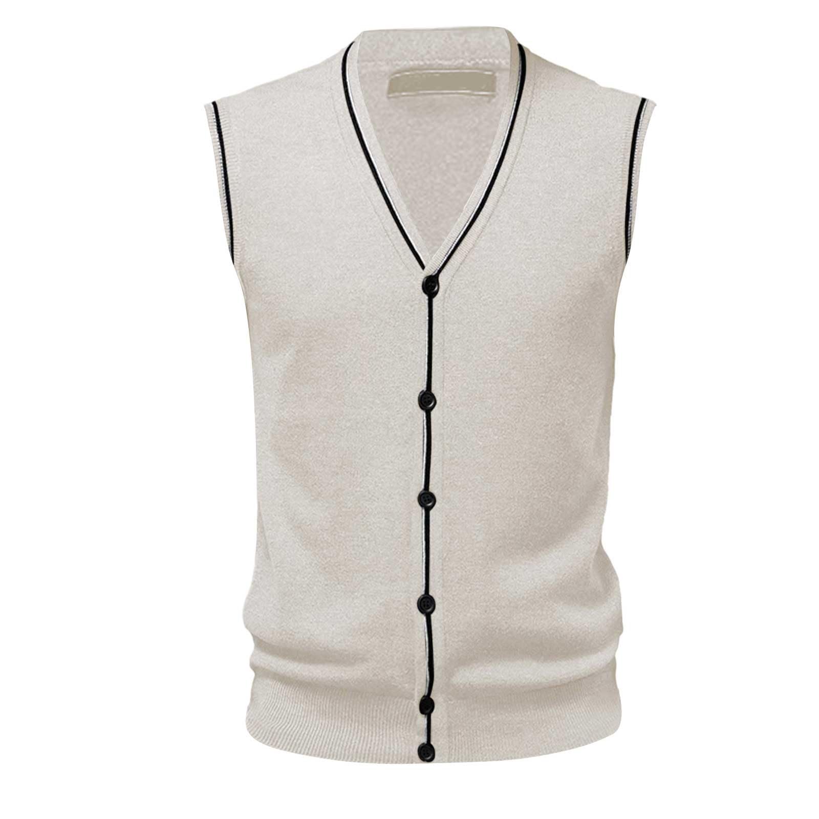 Gilet en laine pour homme - Col en V - Coupe décontractée - Cardigan classique - Gentleman Business - Boutons - Gilet automne hiver - Gilet sans manches en tricot