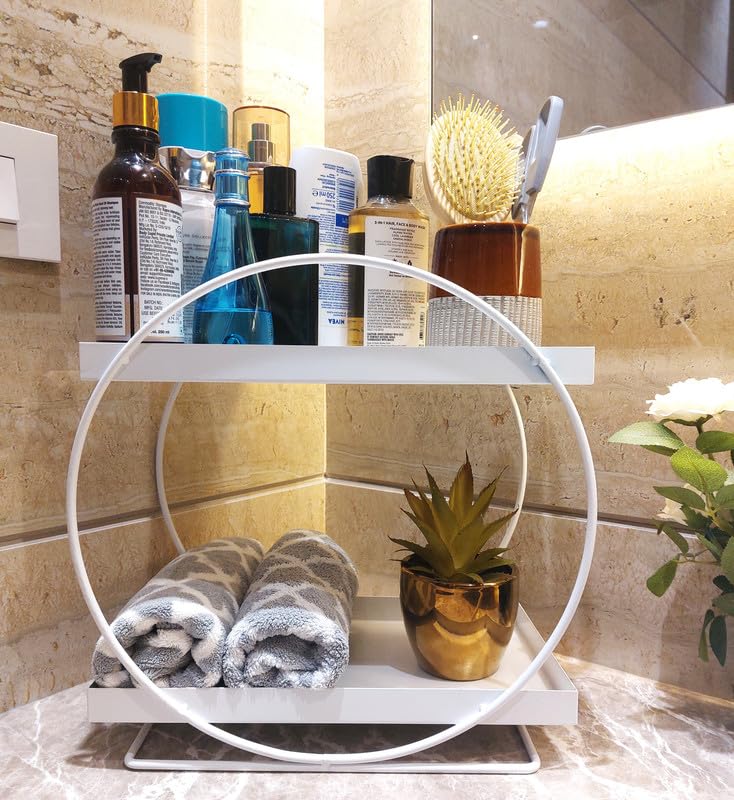 appeasy Metal Kitchen Countertop 2-Tier Seasoning Jar Storage Organizer, Bathroom Countertop Organizer Shelf - White