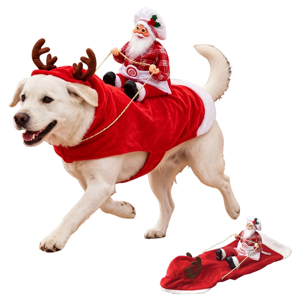 Santa Riding Dog Costume, 3D Santa Dog Costume, Christmas Dog Cat Clothes