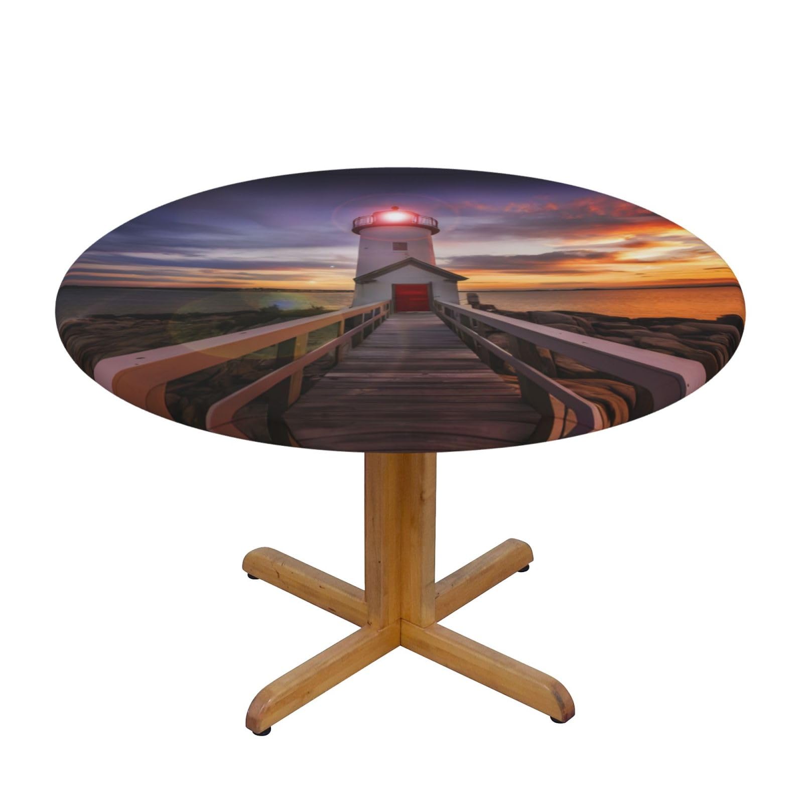 ZQYTGFDC Lighthouse M Decorative Round Tablecloth Waterproof Anti Stain Oil Proof Size for 40 50 inch