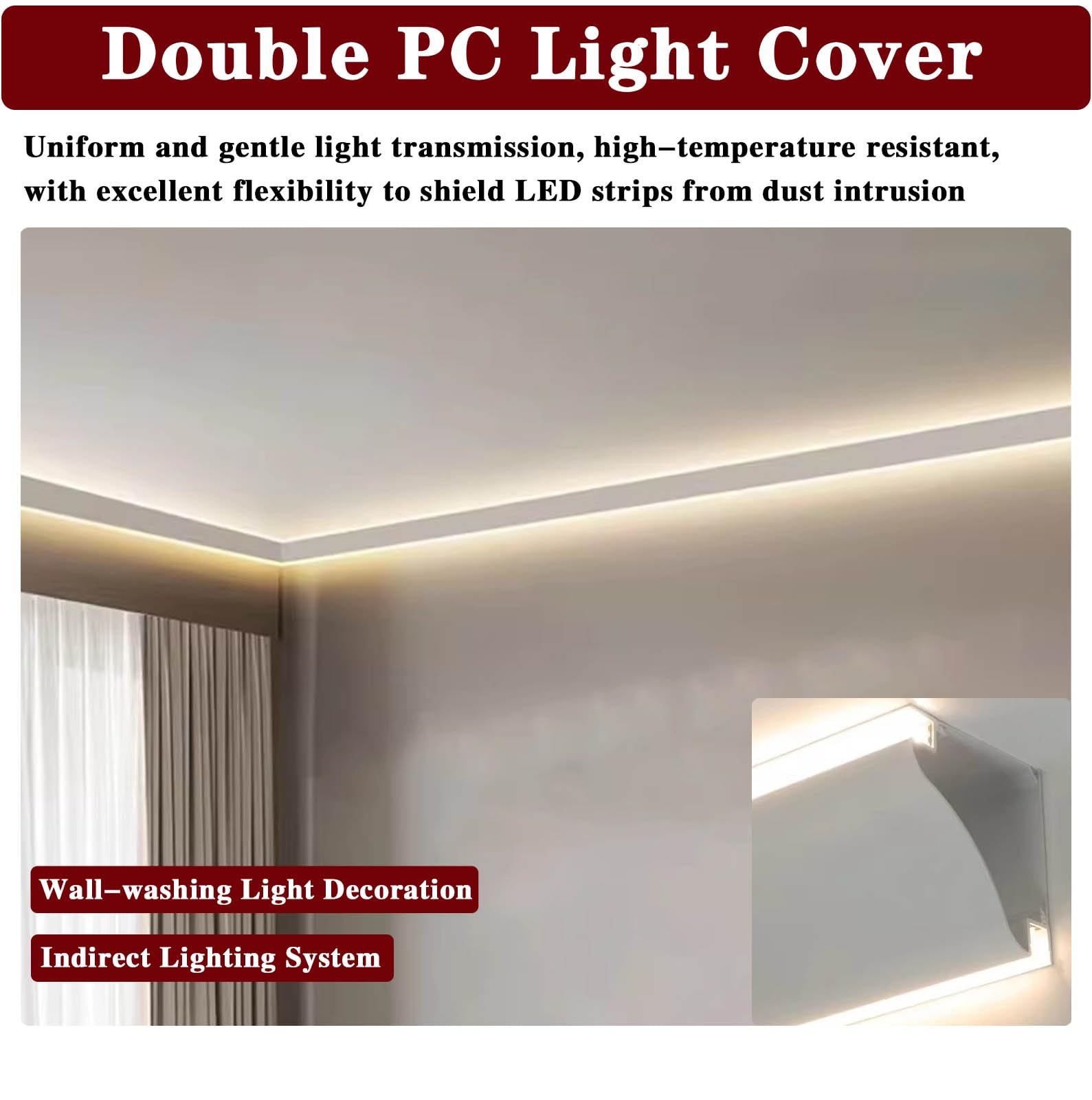 Led Profile Listwa Wnękowa z Oświetleniem Pośrednim LED, Aluminiowy Gzyms Ścienny/sufitowy z Mleczną Osłoną, Podwójna Obudowa Dyfuzora LED do Salonu I Przedpokoju(16.4ft(5 m))