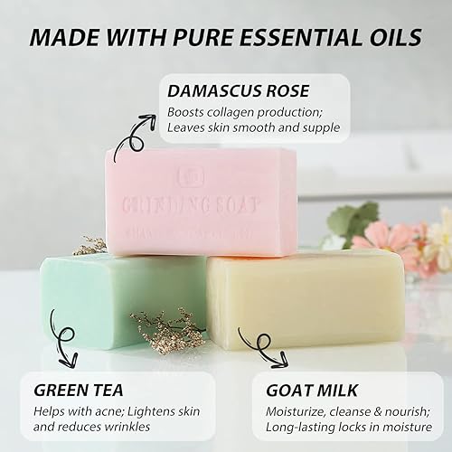 Miniatura 5 de Bee & Flower Barra de jabón natural hecha a mano con rosa de damasco con aceites esenciales orgánicos perfumados, barra de jabón de barra francesa