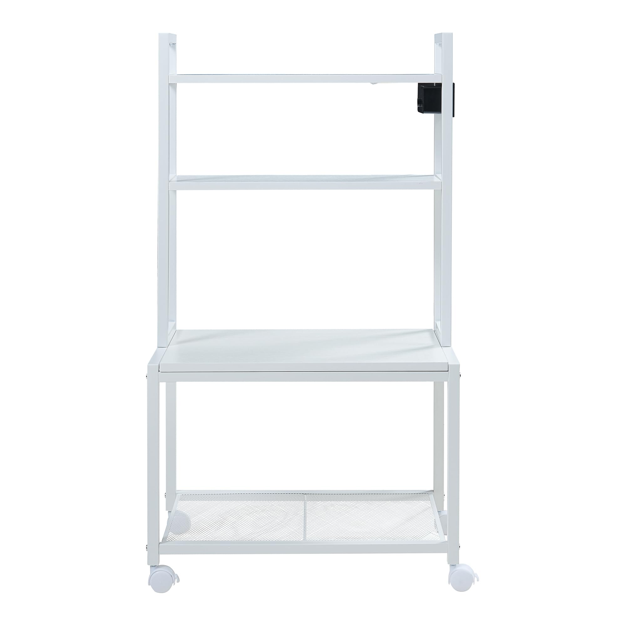 [en.casa] Carrello Porta Stampante per Ufficio Studio a 3 Livelli con 2 Prese di Corrente Scaffale Supporto Laterale con Ruote e Ripiani Griglia 100 x 55 x 38 cm - Bianco
