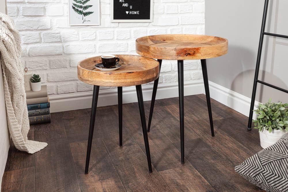 invicta INTERIOR Eleganter Beistelltisch Pure Nature 45cm Mangoholz mit schwarzen Beinen Wohnzimmertisch Tisch