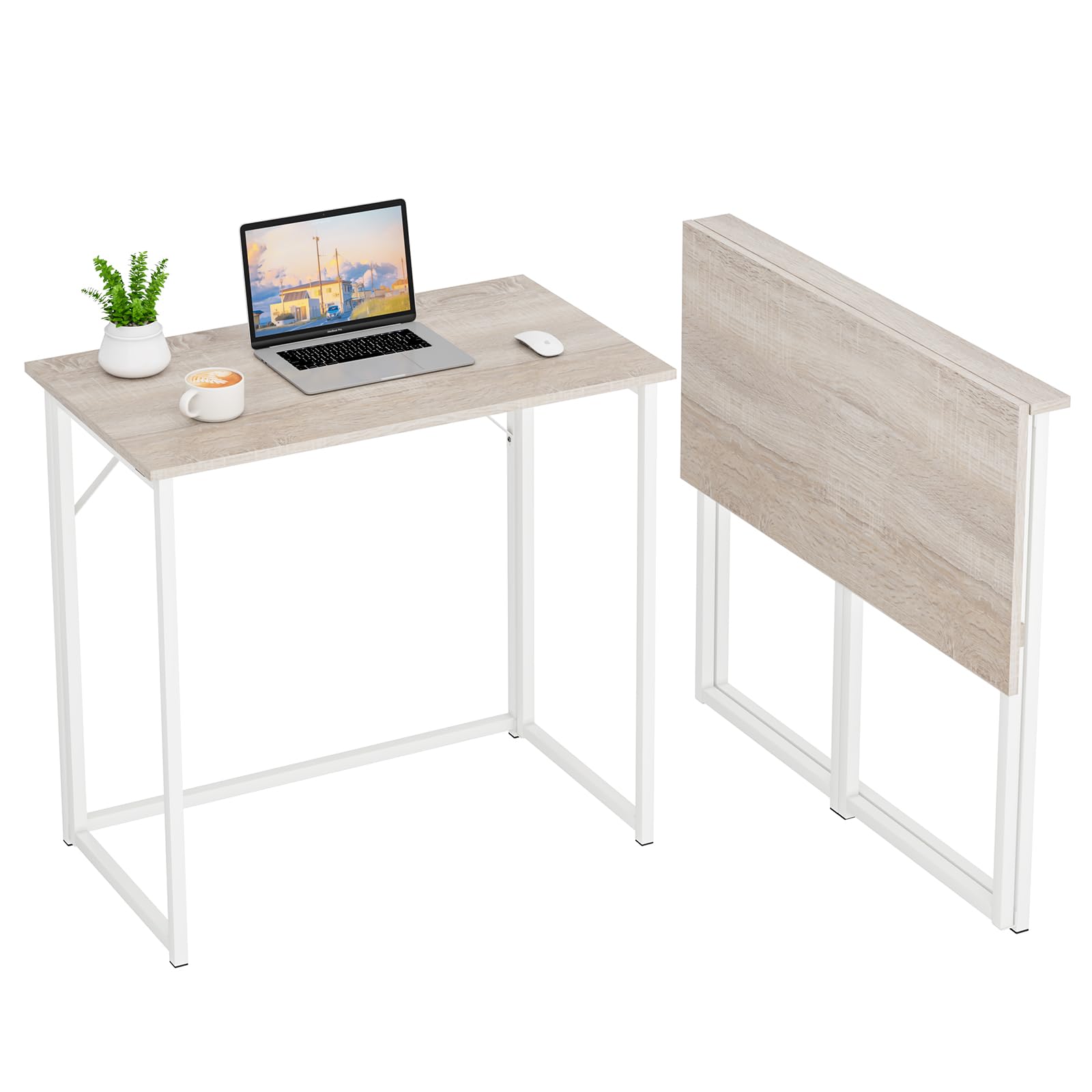 Dripex Mesa Escritorio Plegable, Compacto, Estable y Fácil de Montar, Mesa Ordenador para Casa Oficina y Cualquier Poco Espacio, Color Madera 80 x 46 x 74 cm