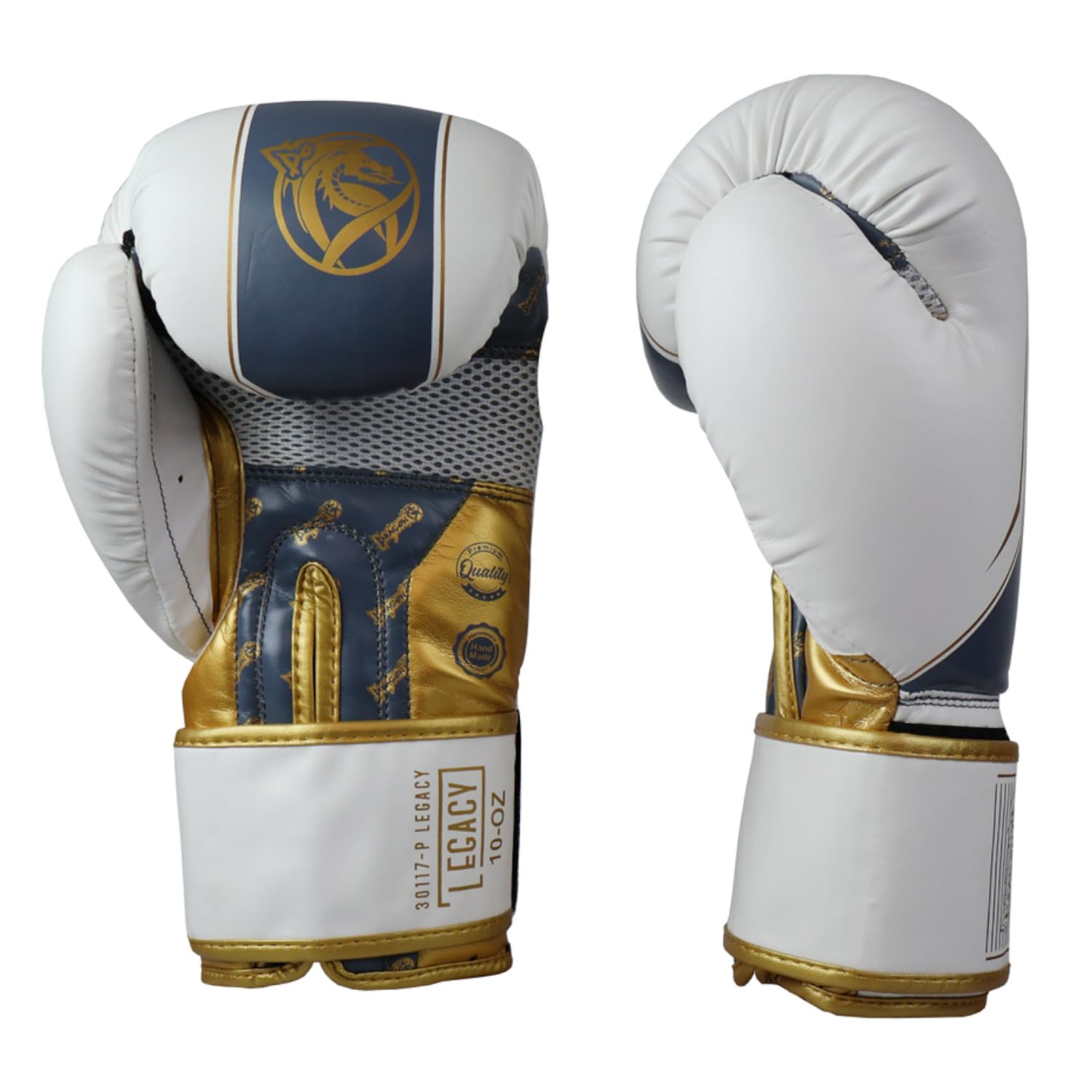 Dragon do Legacy Boxhandschuhe Set 3 Teilig 10-12-14-16 Oz Boxhandschuhe Schwarz-Weiß inkl. 3,5m schwarzen Bandagen Zahnschutz Profi-Set für Kickboxen, Muay Thai, MMA Sparring
