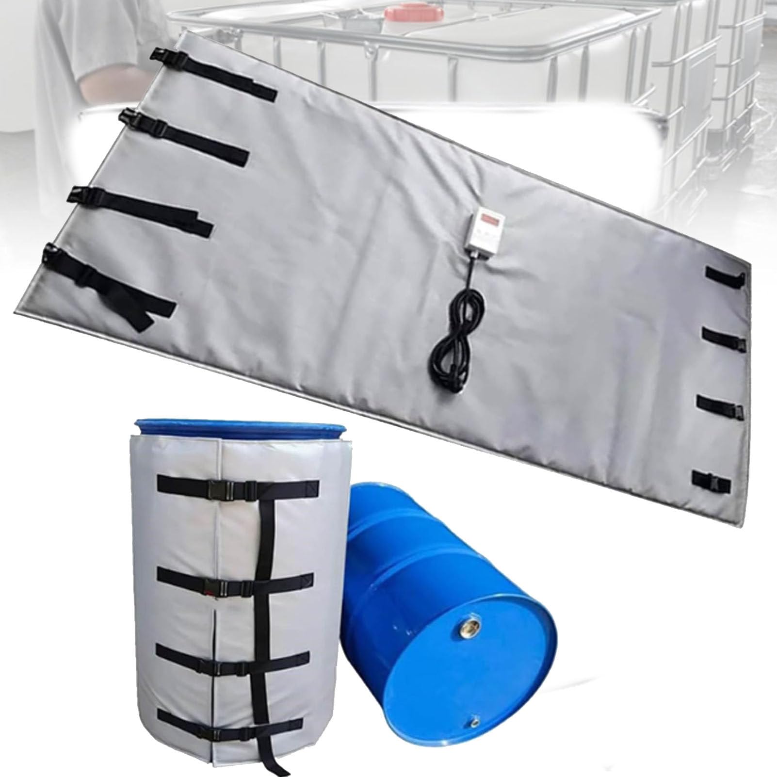 MRVAKDYDI Oil Barrel Heating Blanket, IBC Heating Blanket 2300W/4000W 0-150°C Waterproof Fireproof Multicolor 200L/1000L(Grey,200L/55Gal)
