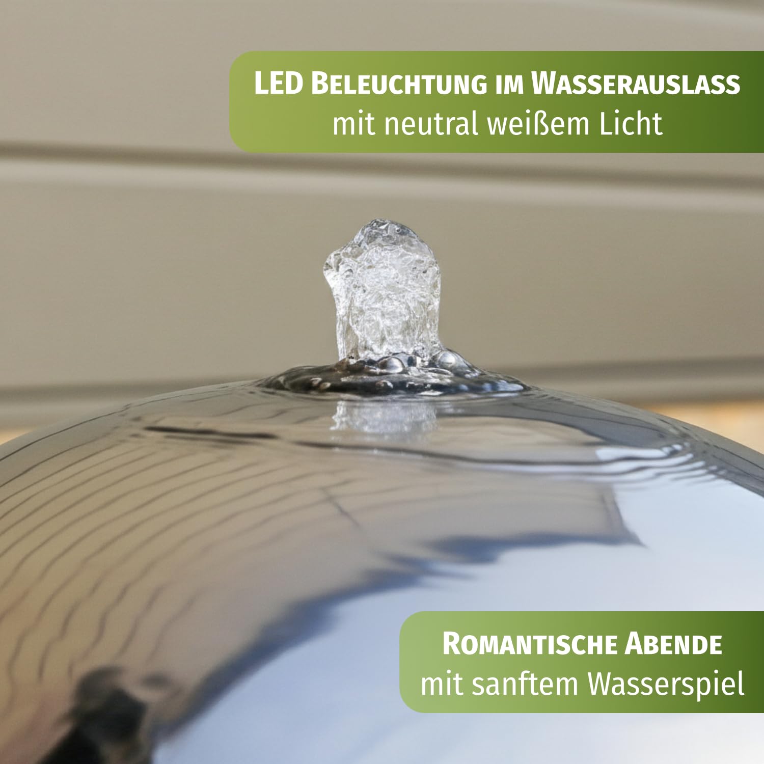 CLGarden Solar Gartenbrunnen für außen 48 cm Edelstahl Kugel poliert, Solarpumpe mit Akku & LED Beleuchtung, Springbrunnen