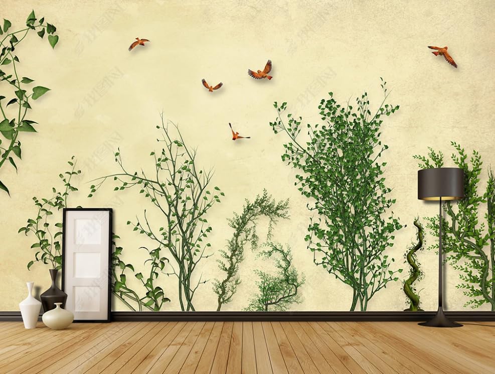 Papier peint intissé vigne oiseau décor panoramique haut de gamme pour salon