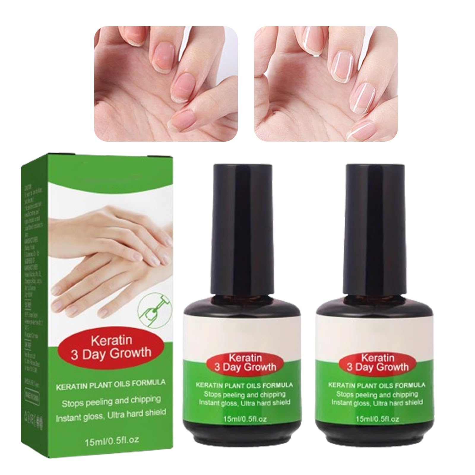 TERRIFIKeratin 3 Day Growth Nail Treatment & Strengthener, Repair Essence Serum for Damaged Nails, Nail Hardener for Thin Nails, Promotes Fast Recovery and Growth (2 Pcs)