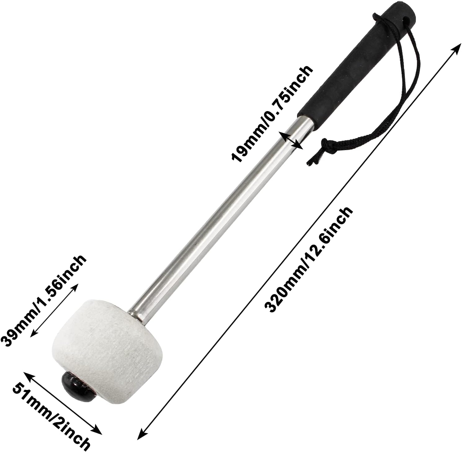 2Pcs Bass Drum Mallet, 12.6 Inch Wool Felt Head Drum Mallet Stick Anti-slip Bass Percussion Sticks Instrument Band Accessory for Drums Snare Drums (Stainless Steel)