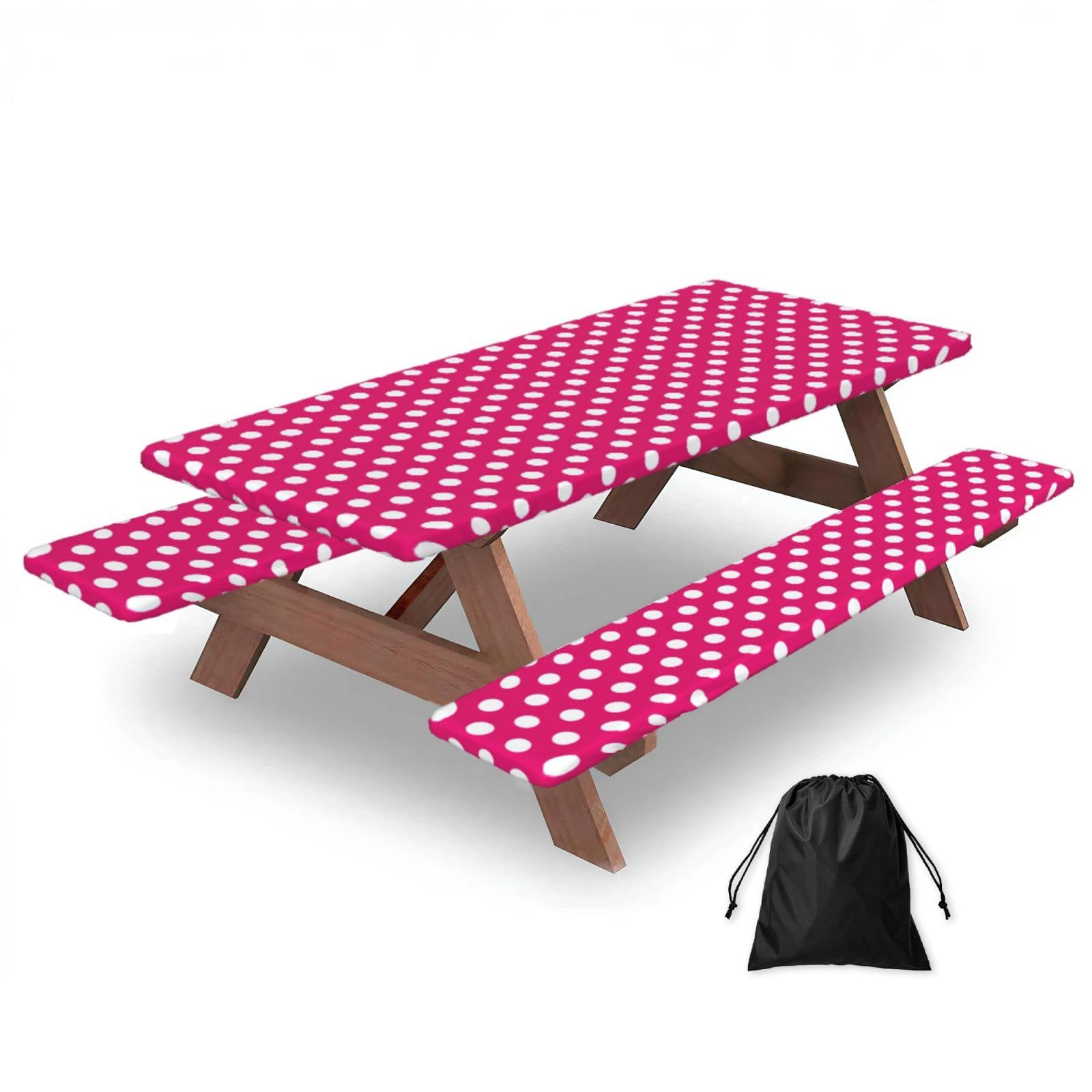 Yqxwjl Black Big White Dot Print Camping Essentials Waterproof Camping Table And Bench Cover With Drawstring Bag 183 Cm