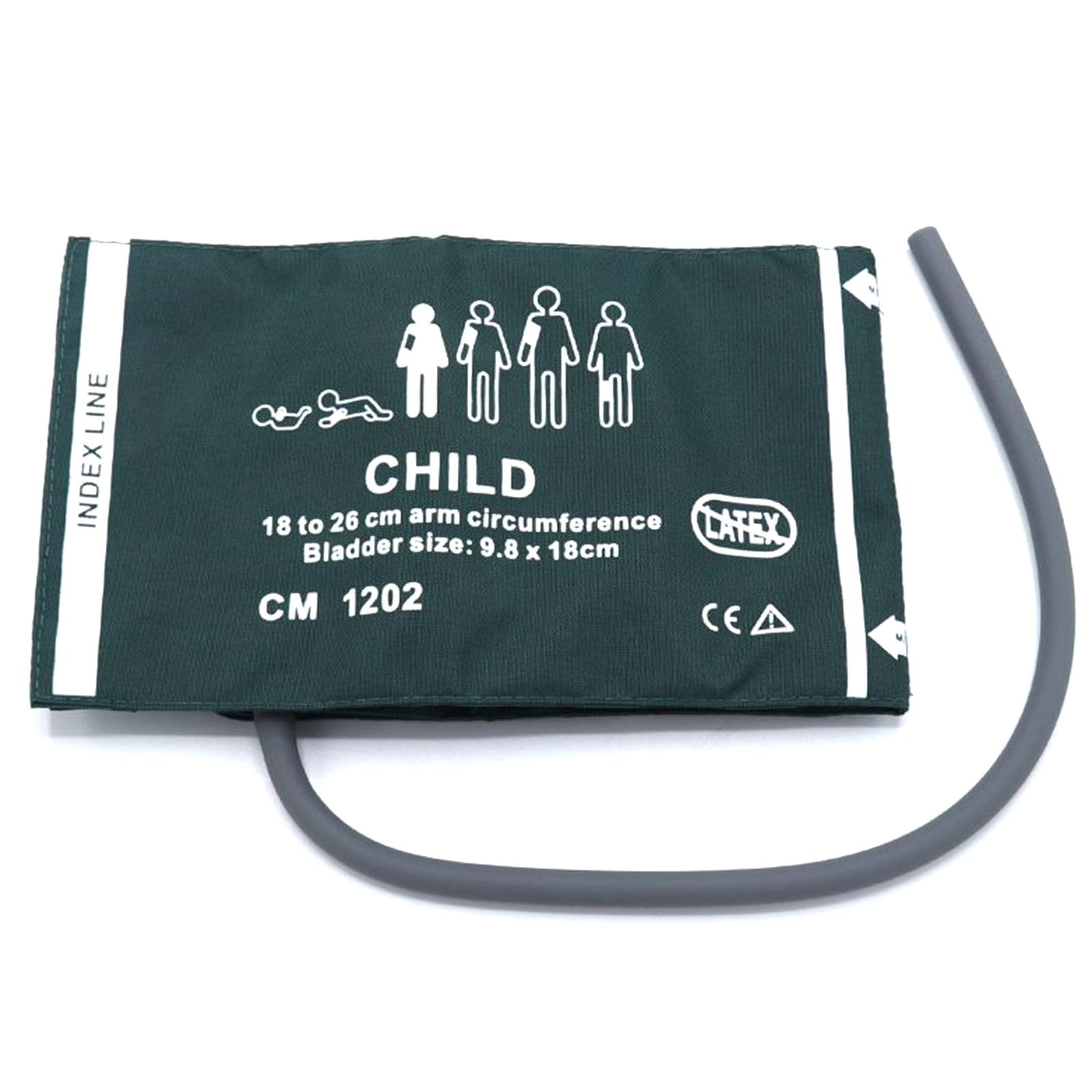 skmeditec Blood Pressure Nylon Cuff with 35cm Single Tube for Pediatric Child 18-26 cm, Reusable Replacement NIBP Cuff with Inner Airbag for BP Monitor Machine