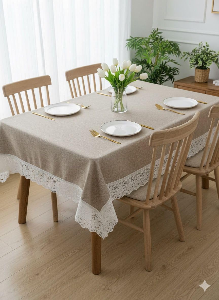 CASA-NEST 6 Seater Rectangular Table Cover (60x90 Inches, Lavender) - Premium Decorative Lace Tablecloth for Dining & Buffet Tables,Printed003