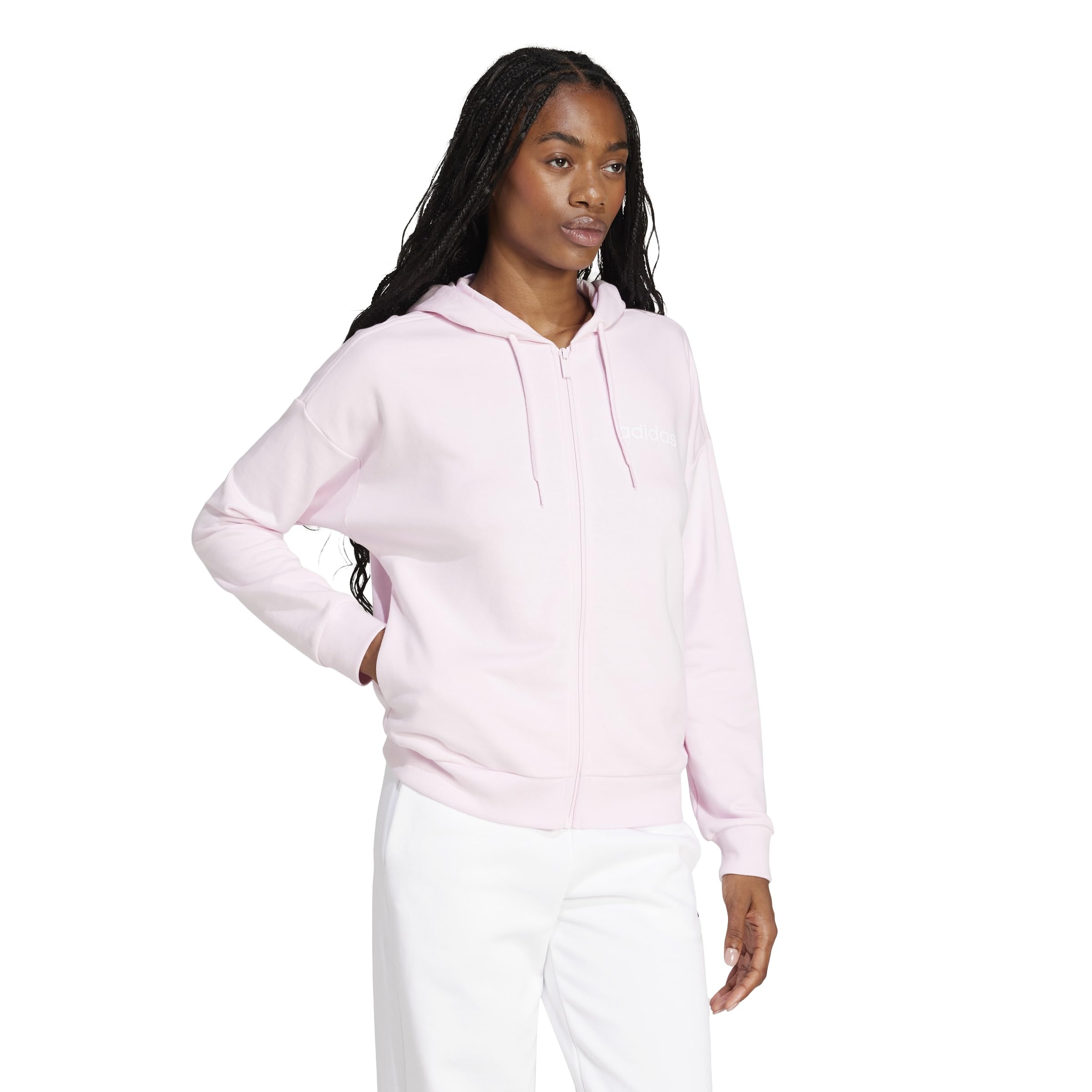 adidas Kobiety ESSENTIALS LINEAR FULL ZIP FRENCH TERRY HOODIE, clear pink/white, S