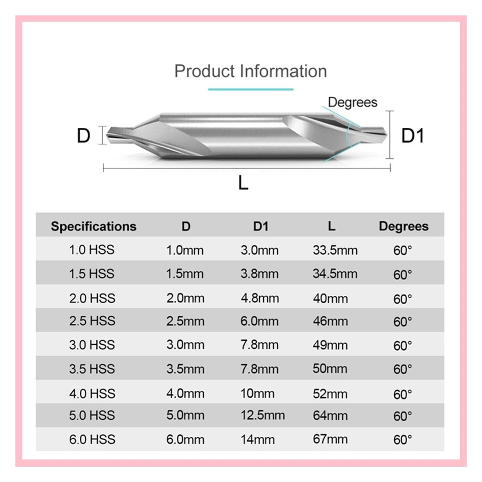 Brocas de centro de acero rápido, Broca central A1mm-A6.3mm Paquete HSS de 60 grados de 10 for perforación de metal CNC(A3.15mm)