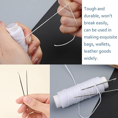 Miniatura 10 de Ftyiwu Hilo encerado de 32 yardas, hilo encerado de cuero con agujas de coser a mano para tapicería del hogar, alfombra, reparación y costura de