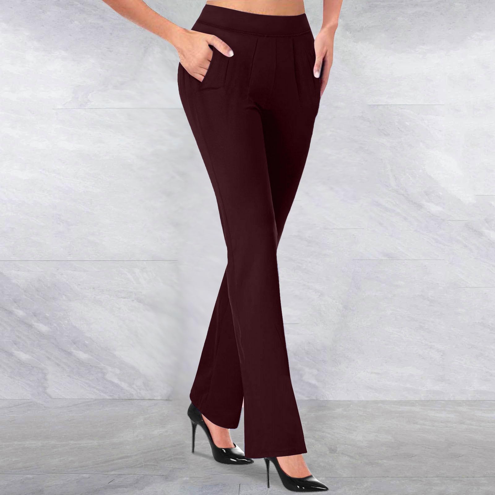 HAOLEI Pantalones Mujer Vestir,Pantalones Acampanados de Cintura Alta para Mujer Slim Fit Pantalones Acampanados Cómodos de Pierna Rectos Pantalón Largo Trabajo con Bolsillos Pantalones Casuales