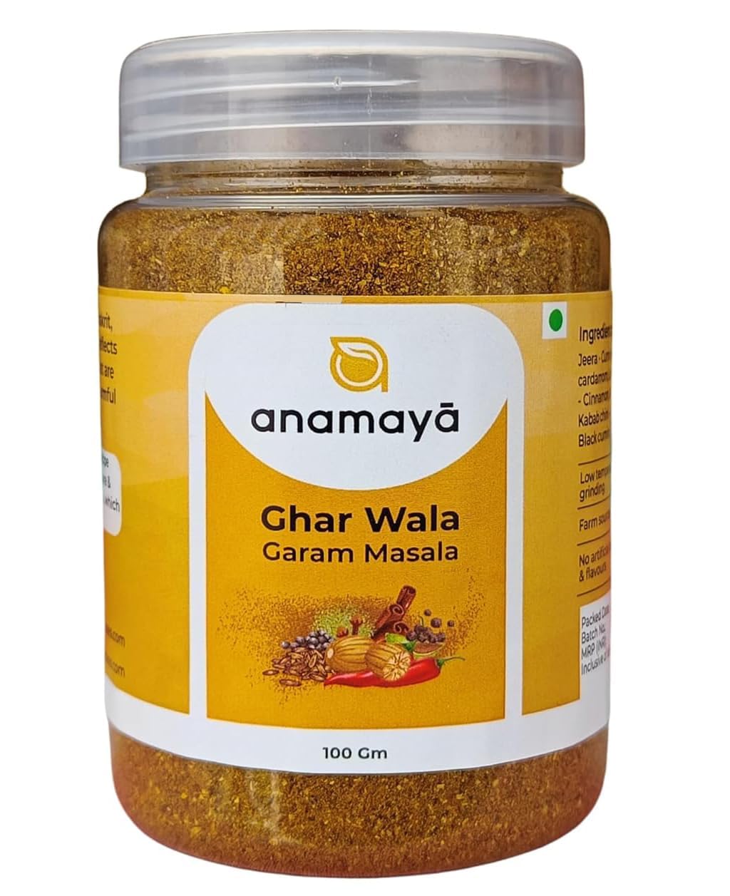 Garam Masala Powder 100g by Anamaya Spices | Blend of 12 Pre-roasted exotic Indian Spices | Traditional & Homemade Garam Masala Spice Mix from U.P, India | Aromatic and Flvourful