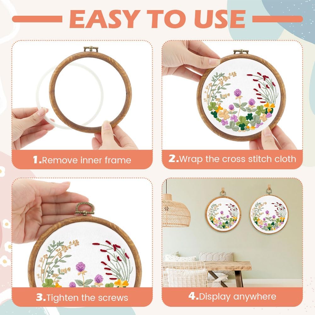 9 Pcs Large Embroidery Frame Decorative Imitated Wood Display Embroidery Hoop Circle Oval Octagonal Cross Stitch Hoop Ring for Art Craft DIY Sewing and Hanging Ornaments Decor(Color:Brown)