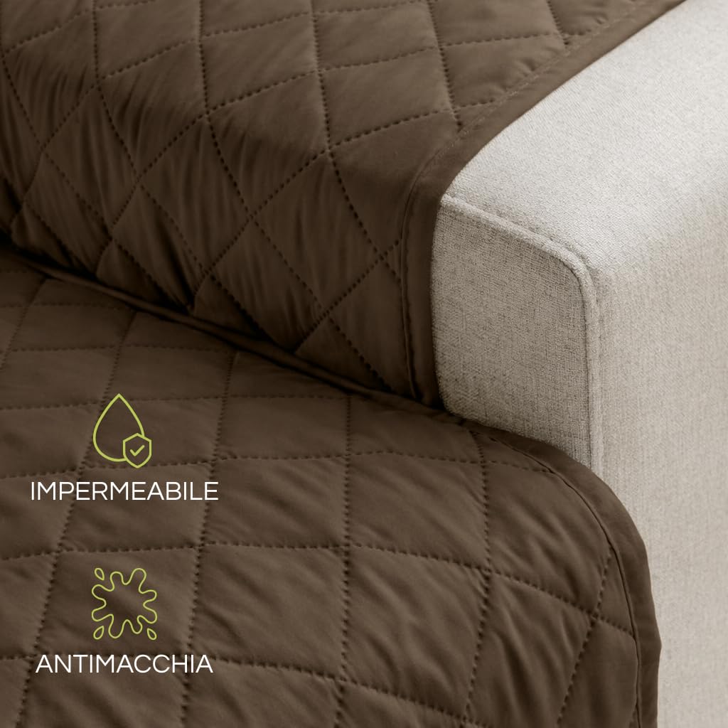 PALUPLUS Copridivano con Penisola a 3 Posti, Misura 240x305 cm, Tessuto poliestere da 120 gsm, Impermeabile e Antimacchia, Salvadivano Angolare con Penisola Reversibile -9520C 1,5 (Marrone)