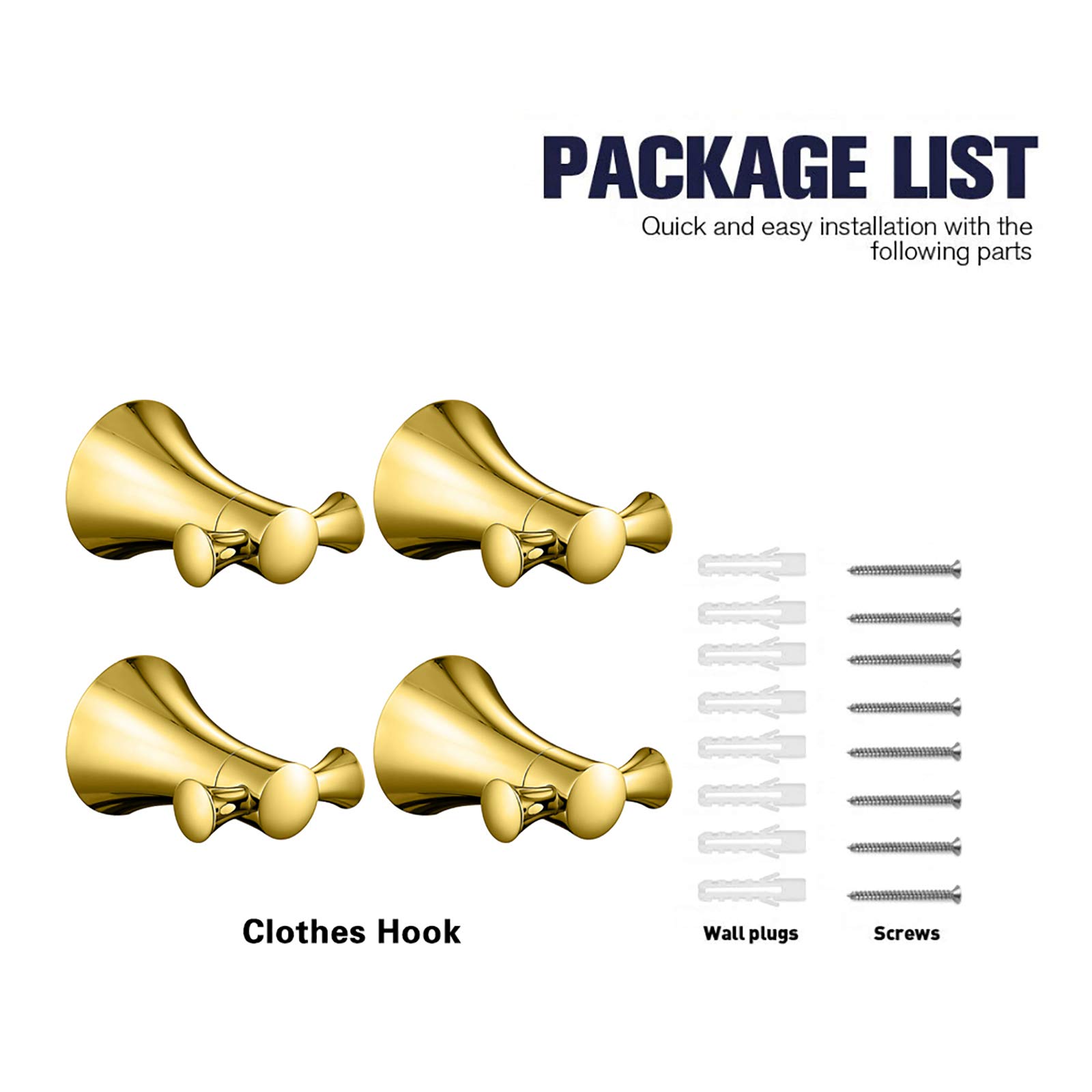 Doble Ganchos Percheros 304 Acero Inoxidable Perchero de Pared Oro de Titanio Bata Percha para Baño, Cocina, Oficina, Instalación de Tornillos,4 Hooks