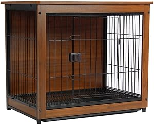 SPRICHIC Pet Cage with Crate Cover - Wooden Wire Dog House, Indoor Kennel, End Table, Night Stand, Small
