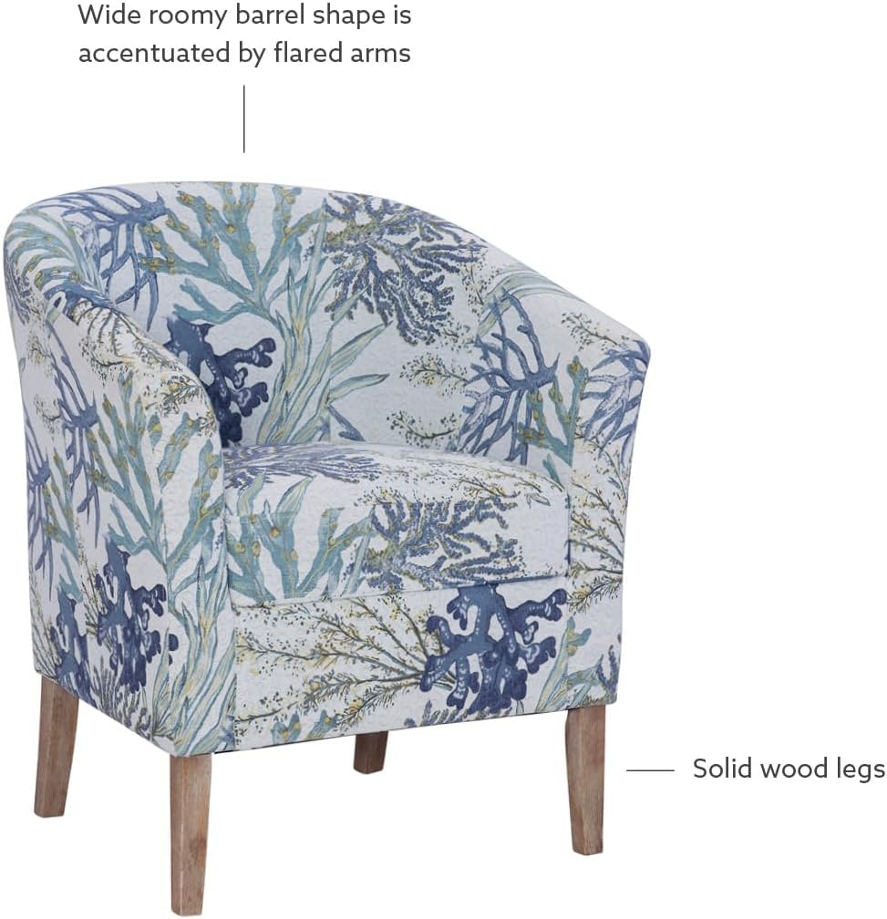 Linon Stephen Oceanside Ivory and Blue Upholstered Coastal Club Chair