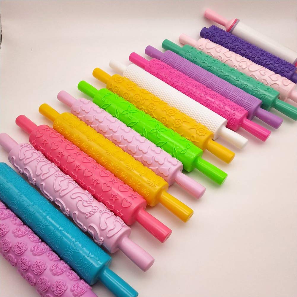 Fondant Rolling Pin for Cake Decoration, 14.37 Inch Portable Embossed Rolling Pin Fondant Pastry Cake Decorating Tool for Petal Paste, Marzipan DIY Baking