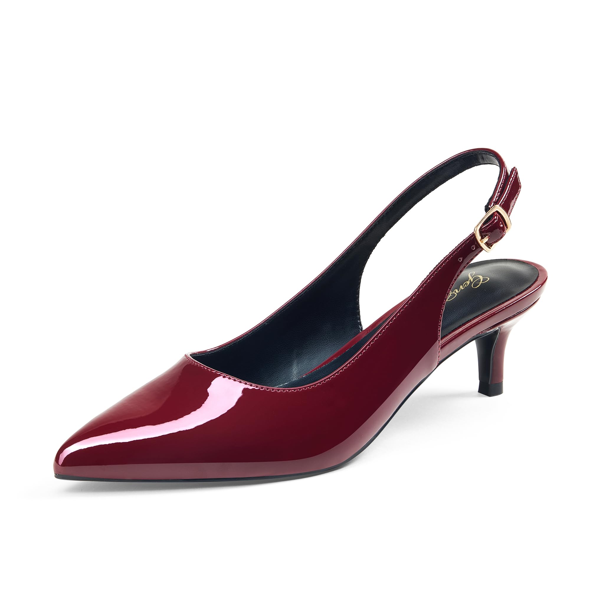GENSHUO Low Kitten Heels Women's Slingback Dressy Pumps Pointed Closed Toe Ankle Strap Elegant Wedding Pumps Formal Comfortable Shoes