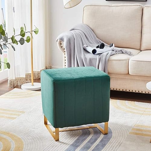 Mxfurhawa Taburete rectangular grande de terciopelo otomano con patas doradas verde rosa
