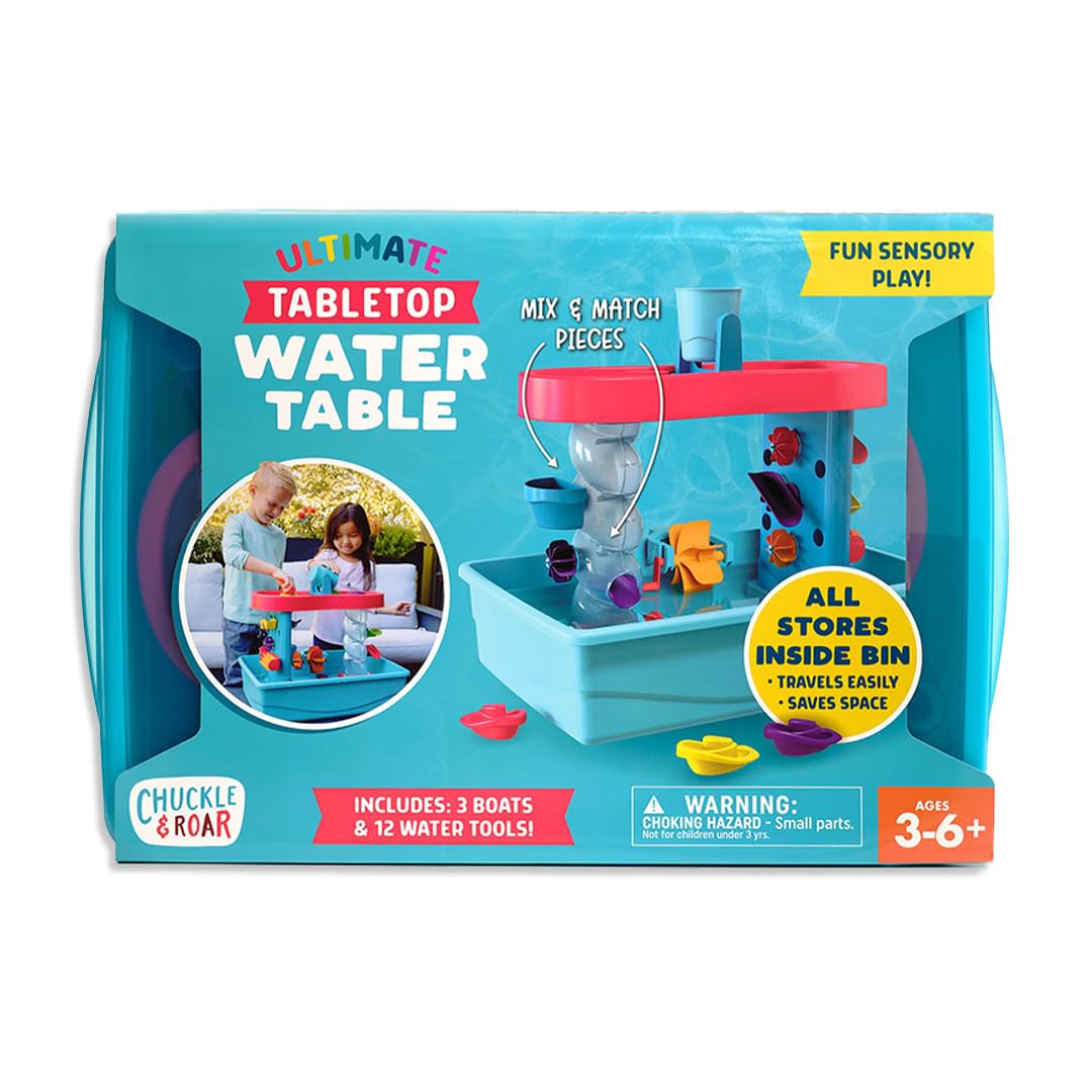 Chuckle & Roar - Tabletop Water Table - Outdoor Fun for Preschoolers - Toys and Splash Tools Included - Ages 3 and Up