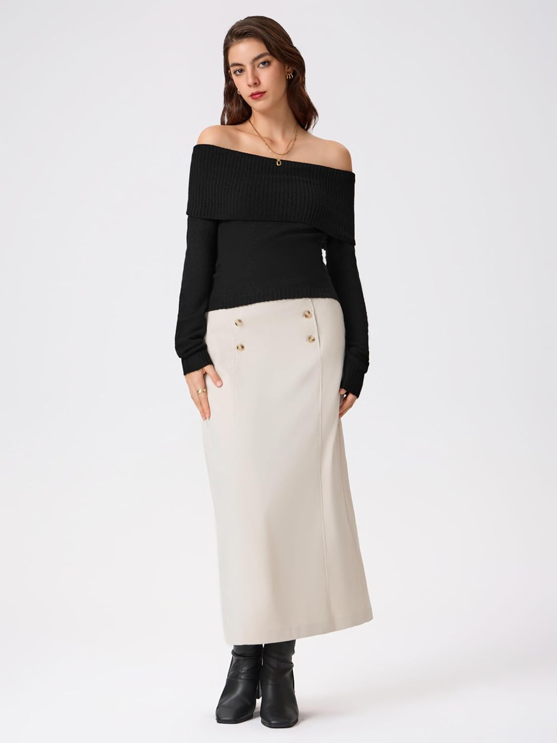 CIDER Women’s Off Shoulder Knitted Long Sleeve Tops Fall Pullover Sweater - Image 5