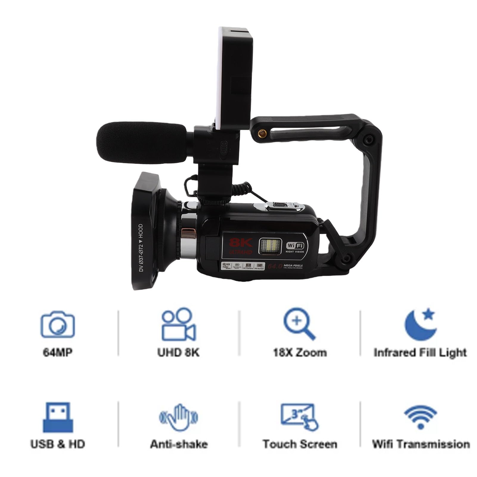 Caméra Vidéo 8K avec Zoom Numérique 18X, Caméra de Prise de Vue pour