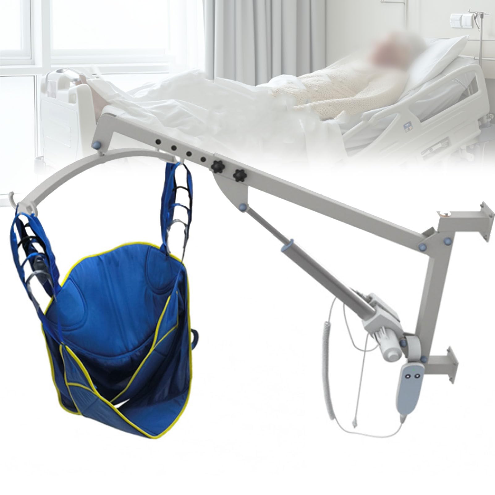 Elevador EléCtrico para Pacientes para Uso DoméStico, GrúA Montada En La Pared con Mando A Distancia Y Capacidad para 150 Kg, Dispositivo De Asistencia con Eslinga para Personas Mayores