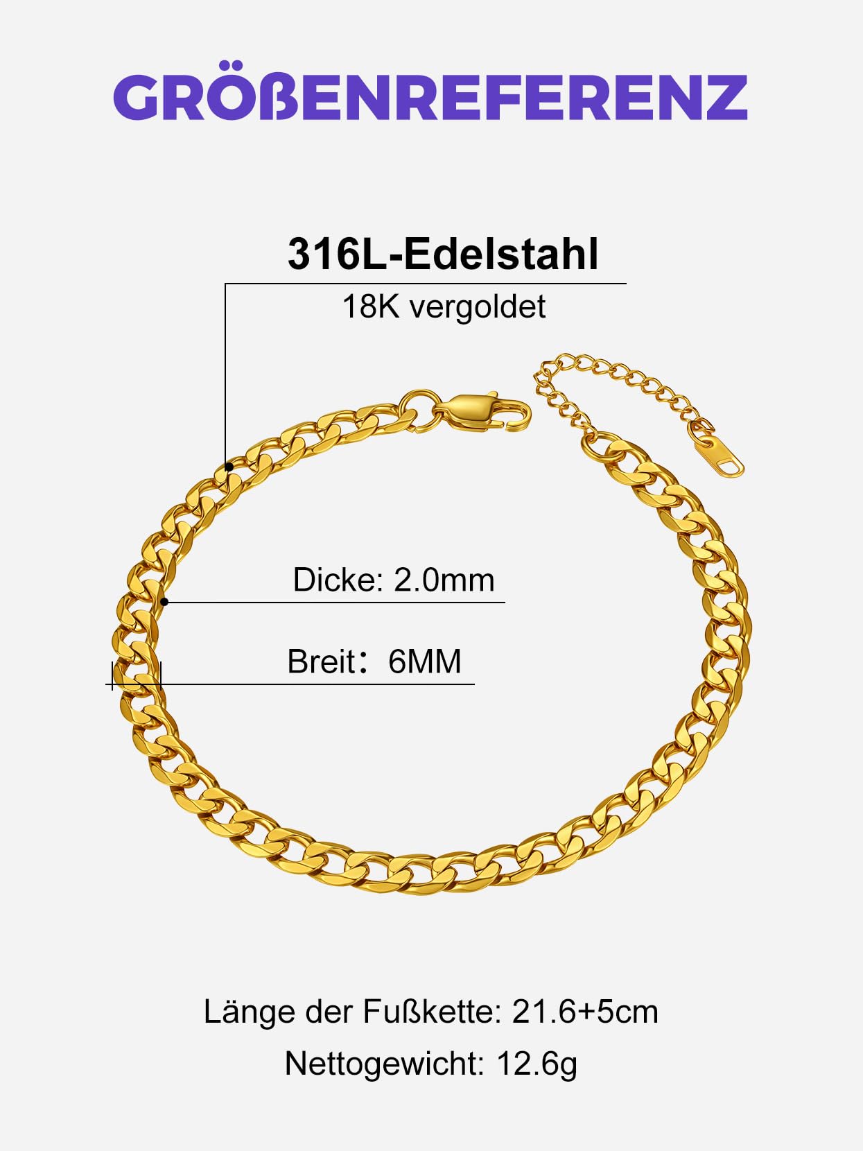 Richsteel Fußkette für damen Sommer Fußkettchen Panzerkette Figarokette Weizenkette Fußschmuck verstellbare Fußkette mit Geschenkebox
