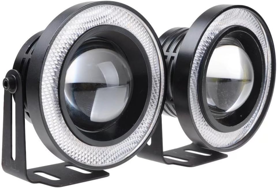 2PCS Car Angel Eye Fog Light: 2.5" Round COB LED Fog Light - White Angel Eye Projector with Halo Rings,Universal Vehicle DRL Daytime Driving Light Fog Lamp Bulbs (White)
