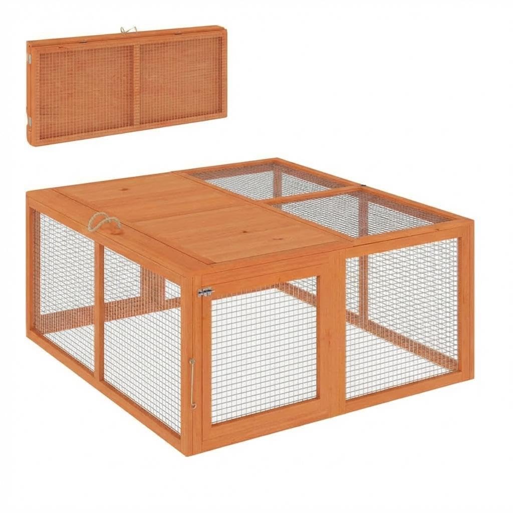 Folding Square Chicken Cages, Portable Wooden Chicken Coop with Top & Side Doors, Collapsible Indoor Outdoor Rabbit Hutch, Lightweight Small Pet Coop