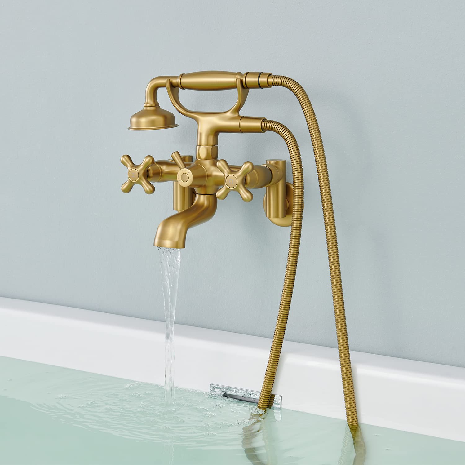 Qinkell Brushed Gold Clawfoot Tub Faucet