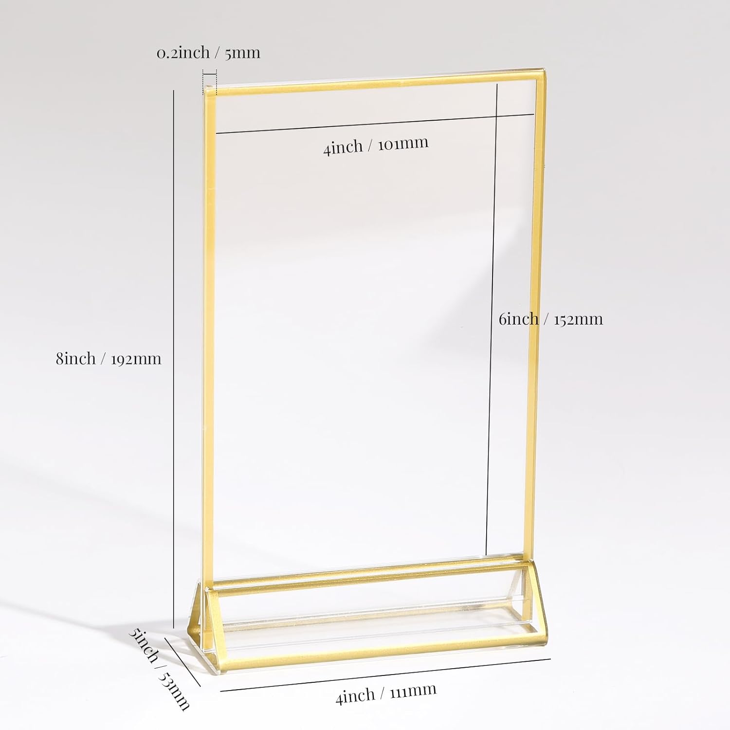 UNIQOOO Acrylic Sign Holders with Golden Border, Portrait View, Pack of 12 | 4x6 Inches Double Sided Clear Frame, Perfect for Wedding reception, Centerpiece, Decoration, Party,Anniversary, Event