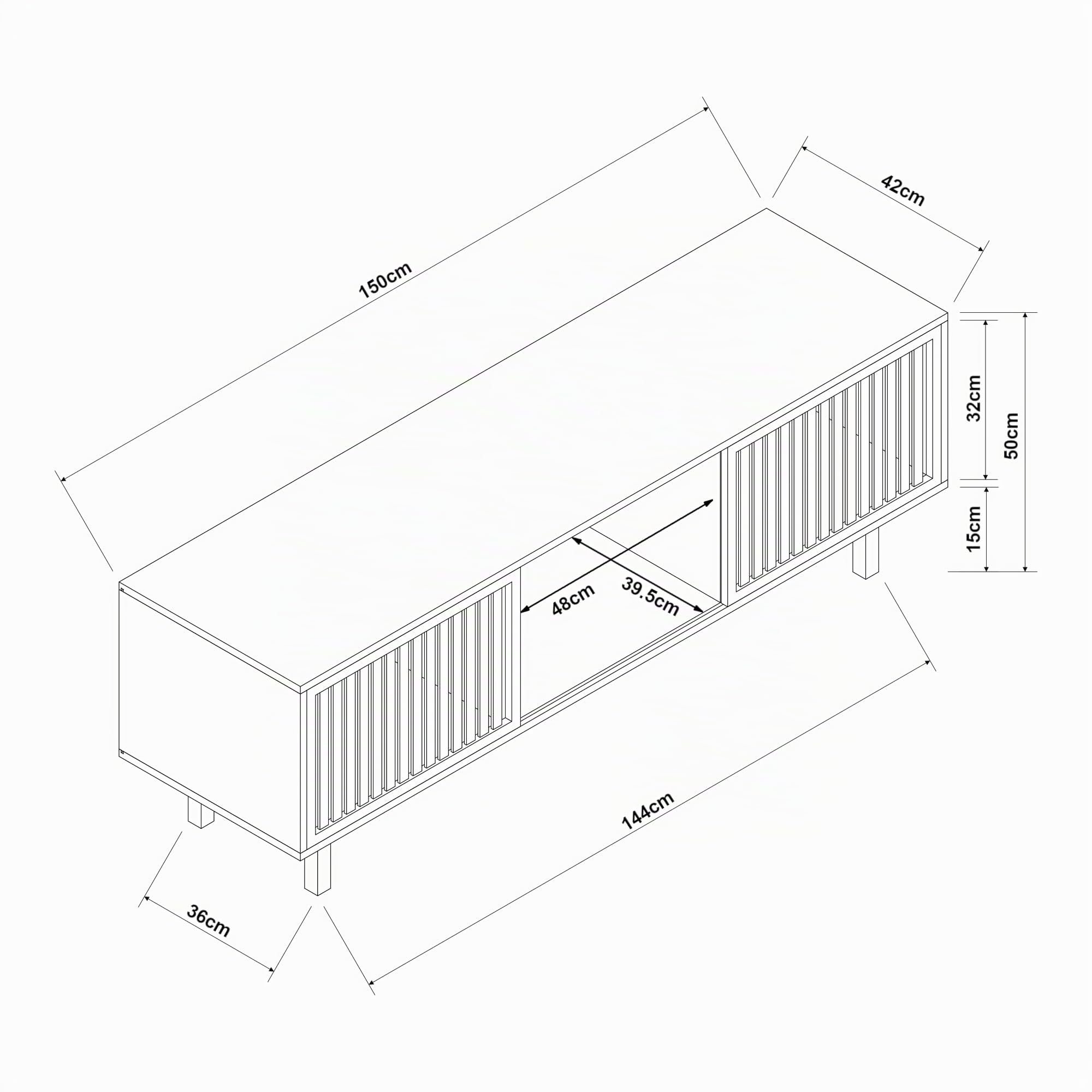 [en.casa] Mobile TV Tavolino Porta TV con Ante Scorrevoli Mobile Basso con Scomparti e Fori Passacavi Stand TV e Centri Multimediali 150x42x50 cm Bambù Naturale