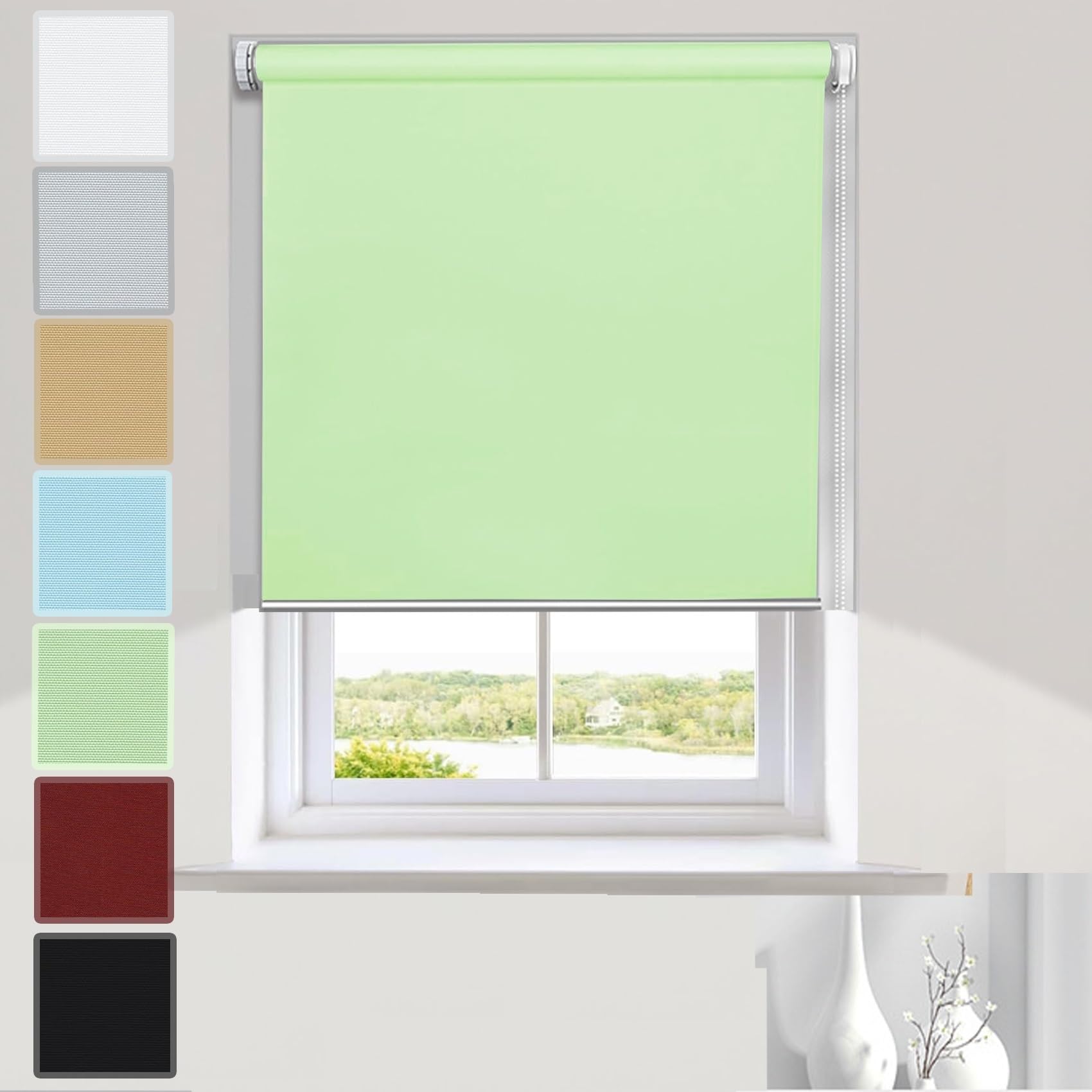 Blackout Thermal Roller Blind 55 x 110 cm UV Protection Daylight Blocking Trimmable Green Shade for Inside and Outside Use Beaded Chain Included