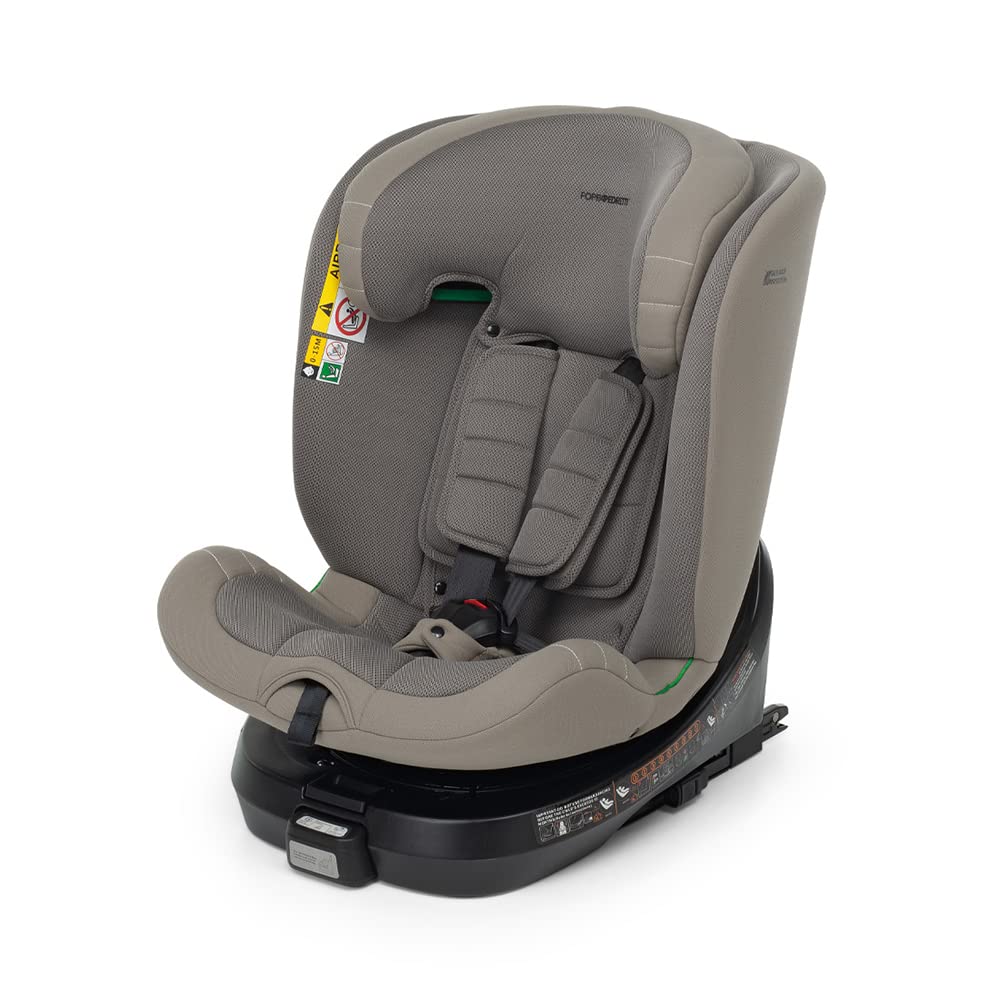 Foppapedretti Seggiolino Auto Iturn I-Size, Seduta Girevole a 360°, per bambini da 40 a 150 cm di altezza, 0-12 anni, conforme ECE R129, Fissaggio Dualfix (Isofix e non), Safe Body Protection, Desert