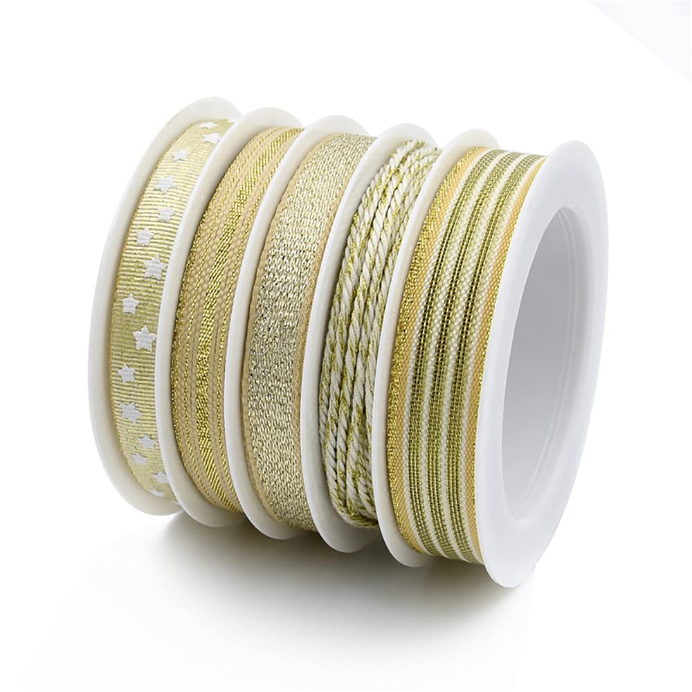 Basteldrahtband, Breites Polyester Dekoband Set Goldener geschäumter fünfzackiger Stern Glitzer(5yard)
